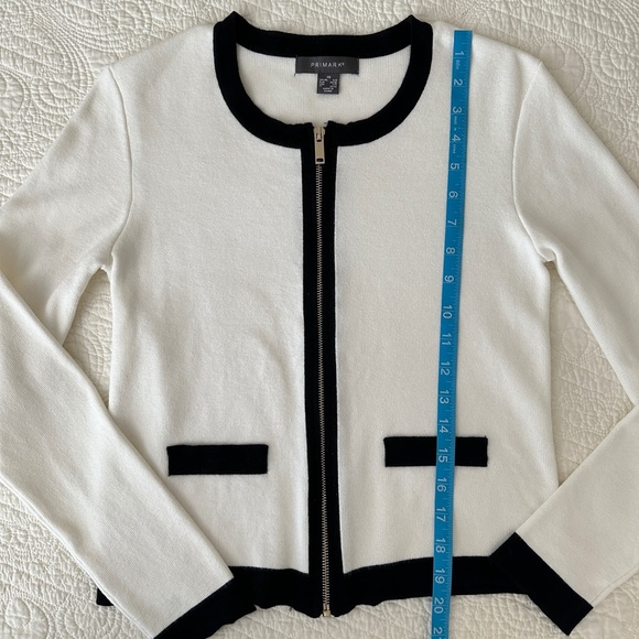 Primark Black White Tipped Full Zip Cardigan XS - Picture 5 of 7